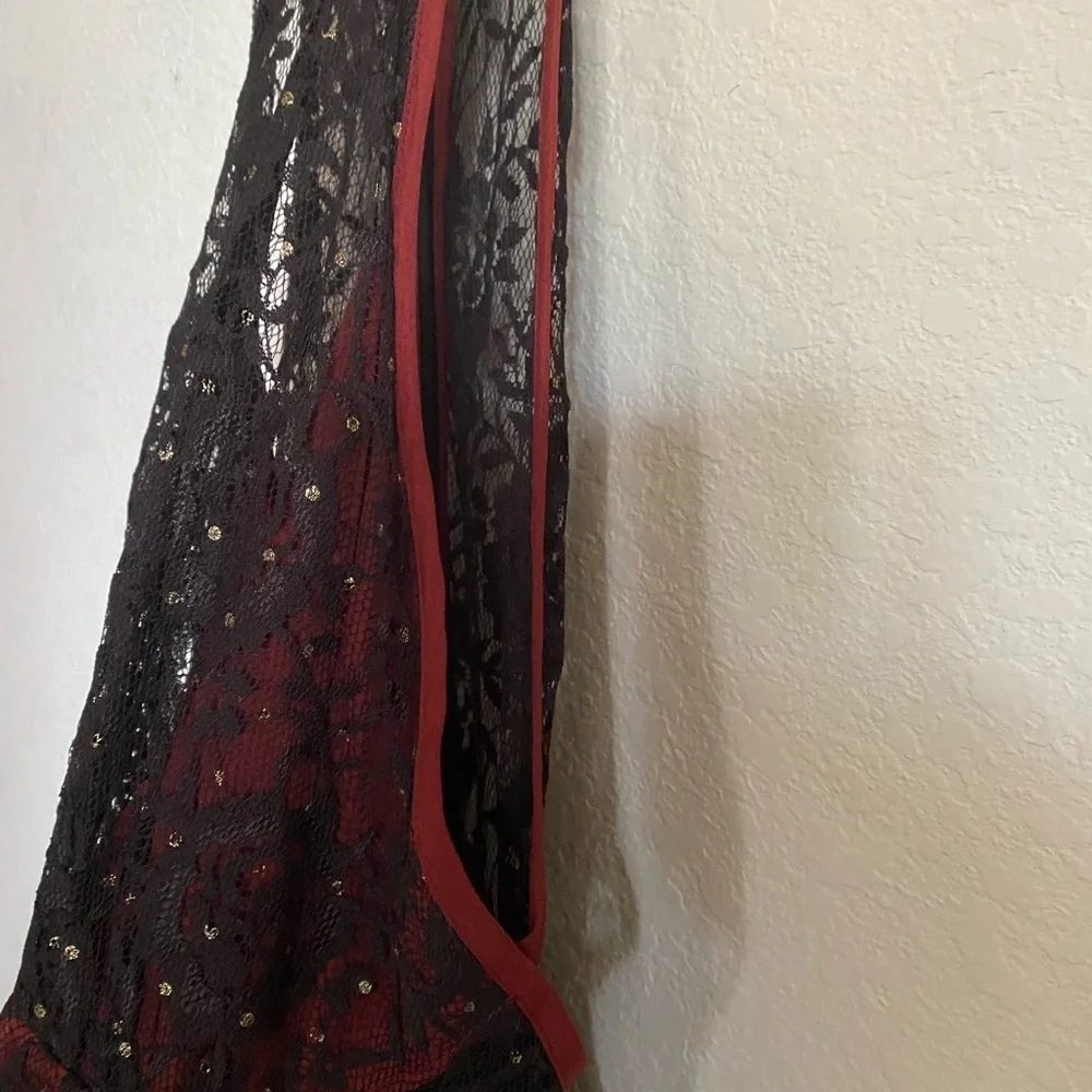 Free People Wish Upon A Star Black Burgundy Lace Halter Coquette Vampy Dress 2